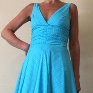 Holly Sharp V-Neck Swiss Dot Aqua Blue Dress - Size Small